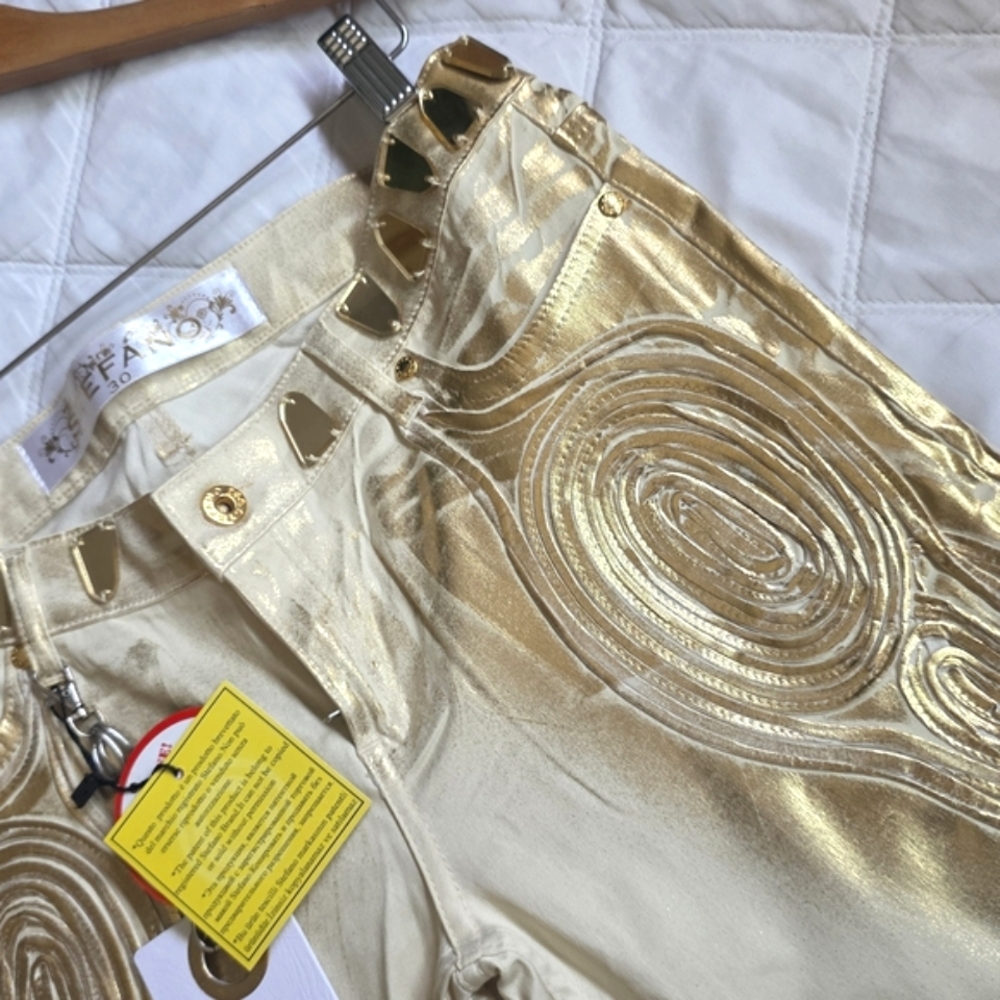 Gold and Cream Embellished Low Rise Designer Pants